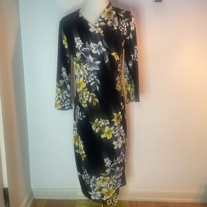 White House Black Market Floral Faux Wrap Midi Dress Size 8